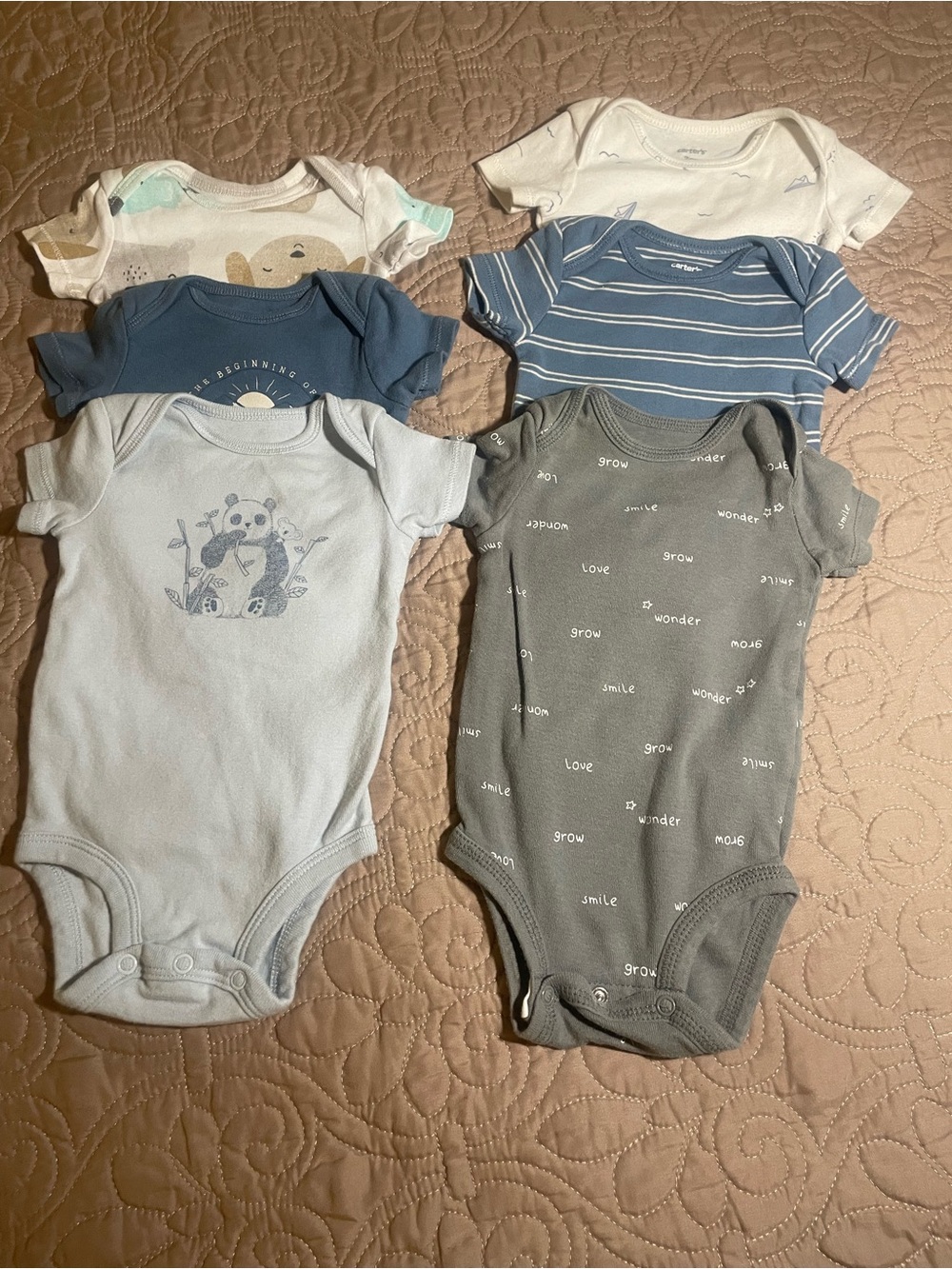 2c Carter's Baby Bodysuit 5pc lot 0-3M Cotton Short Sleeve Tagless